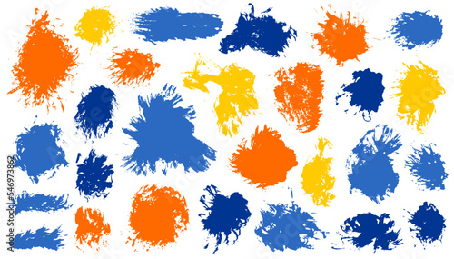 Gouache rough daub vector group. Freehand smudge blotch modern elements. Droplet stain textured sticker stencil bundle. Daub gouache stains drawing.