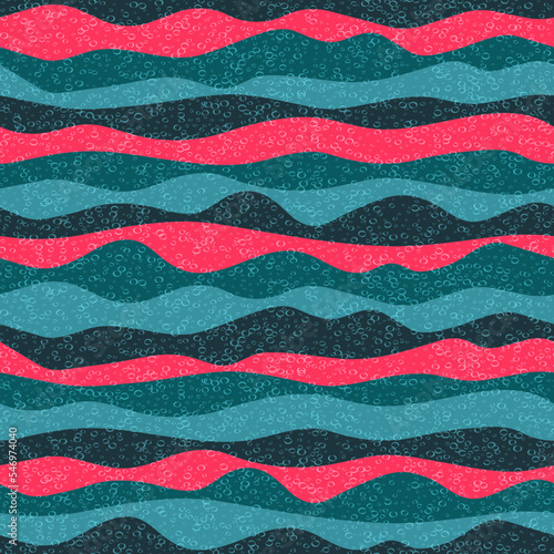 Curve multicolor wave stripes flow vector seamless pattern.