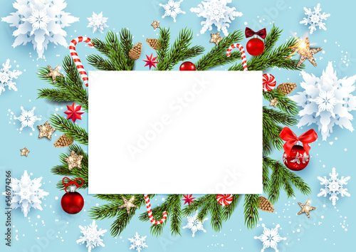 Bright and snowy background with card