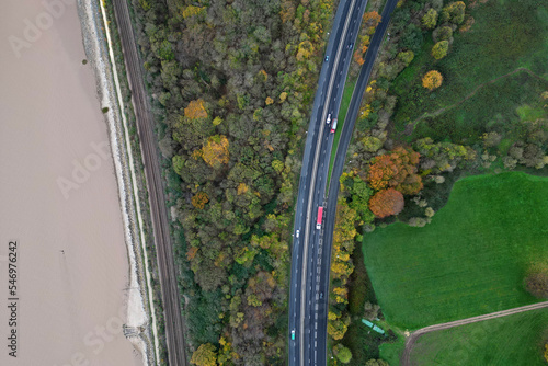 aerial view of A63 running along side the river Humber 