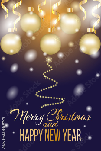 Christmas and new year toys  card for happy celebration with lights  vector illustration