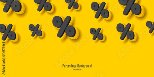Business background with rounded black percent symbols on yellow background, top composition