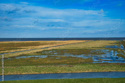 The tidal flats of the Wadden Sea, a World Heritage area in the north of the Netherlands at Noordpolderzijl, province of Groningen