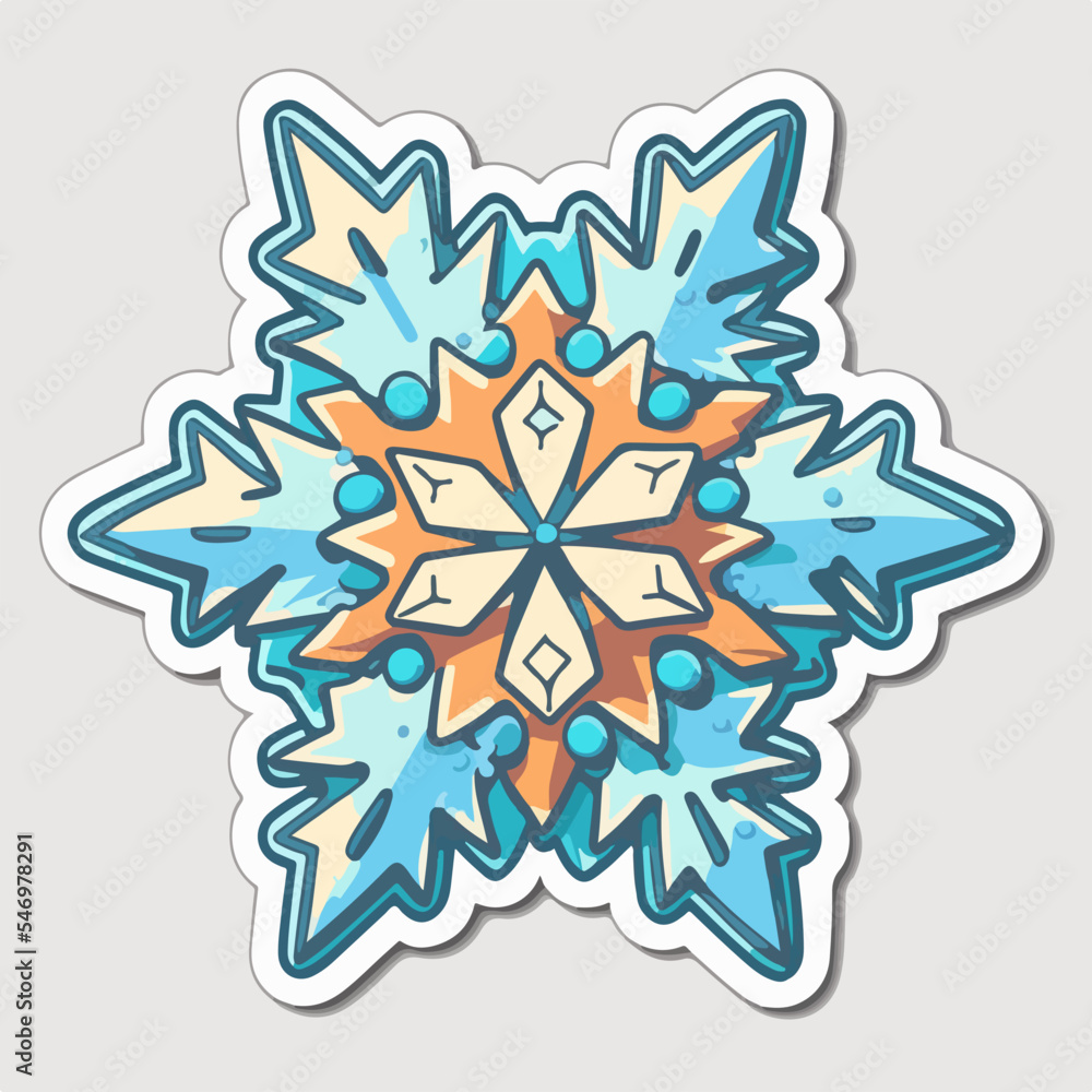 Christmas snowflake cartoon sticker, xmas snowflake printable stickers sheet. Winter holidays