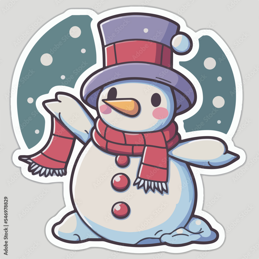 Christmas snowman cartoon sticker, xmas snowman in hat stickers cute. Winter collection Christmas snowman cartoon sticker, xmas snowman in hat stickers cute. Winter collection