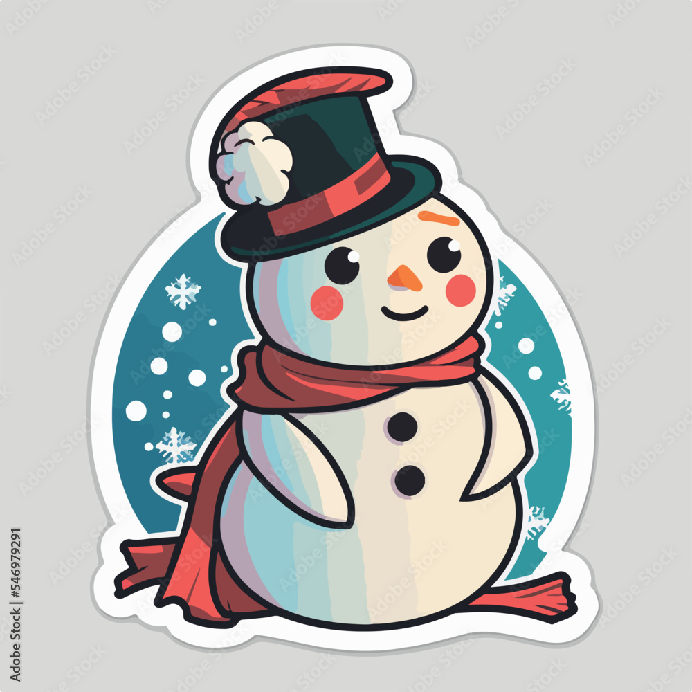 Sticker template with snowman,  xmas snowman stickers decoration. New-year collection