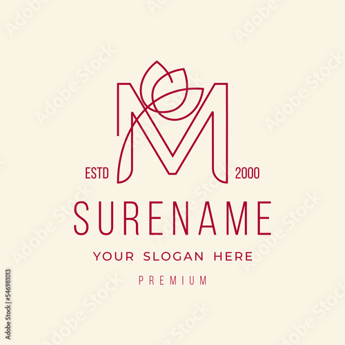 Alphabet Letter M flower typography logo design vector illustration custom logo design