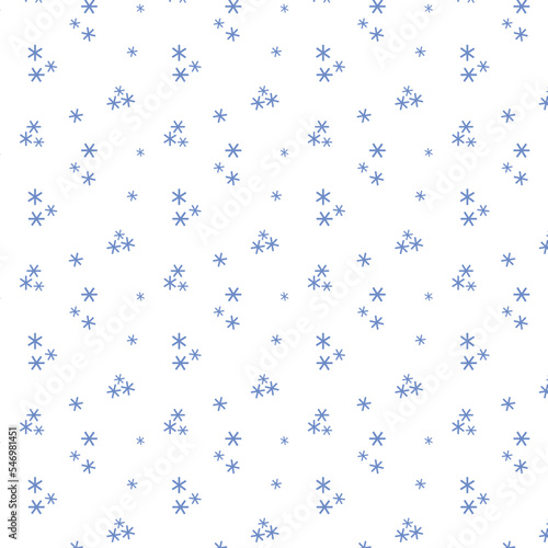 Seamless snowflakes pattern. Vector blue snow flakes illustration on white background