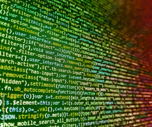 Python programming developer code. Information technology website coding standards for web design. Closeup of Web Code on Computer LED Screen