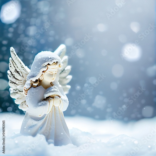 Fotobehang Small angel sculpture in the snow