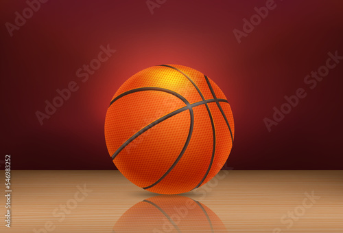 Baketball ball on a parquette. 3d vector illustration
