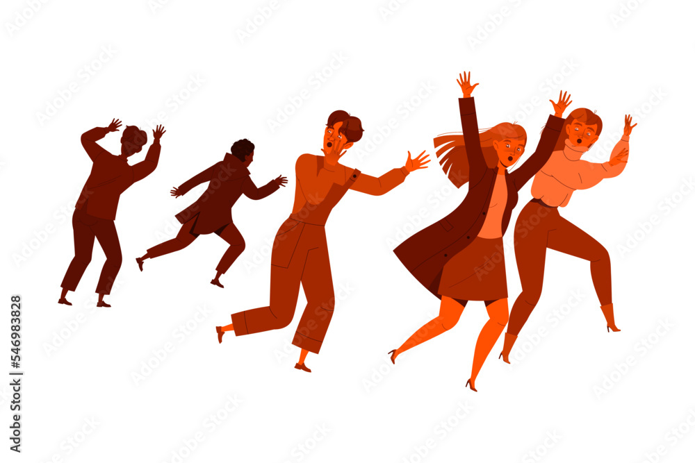 Afraid People Character Running Away from Nuclear Explosion Vector Illustration Afraid People Character Running Away from Nuclear Explosion Vector Illustration