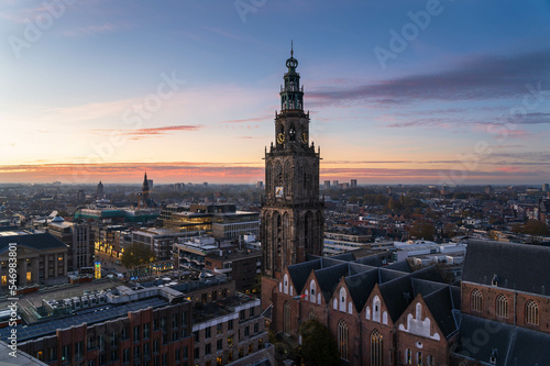 Dusk over the historical city centre of Groningen on a beautiful day. © sanderstock