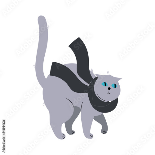 Freezing from Cold Cat Pet Wearing Warm Scarf Vector Illustration