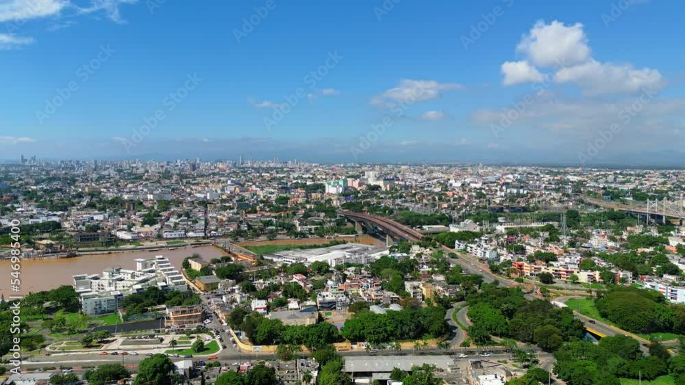 Aerial panoramic cityscape of Santo Domingo, Dominican Republic. Bridge over Ozama river. Aerial panoramic cityscape of Santo Domingo, Dominican Republic. Bridge over Ozama river.