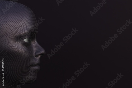  3d render illustration of a black human face on a black background