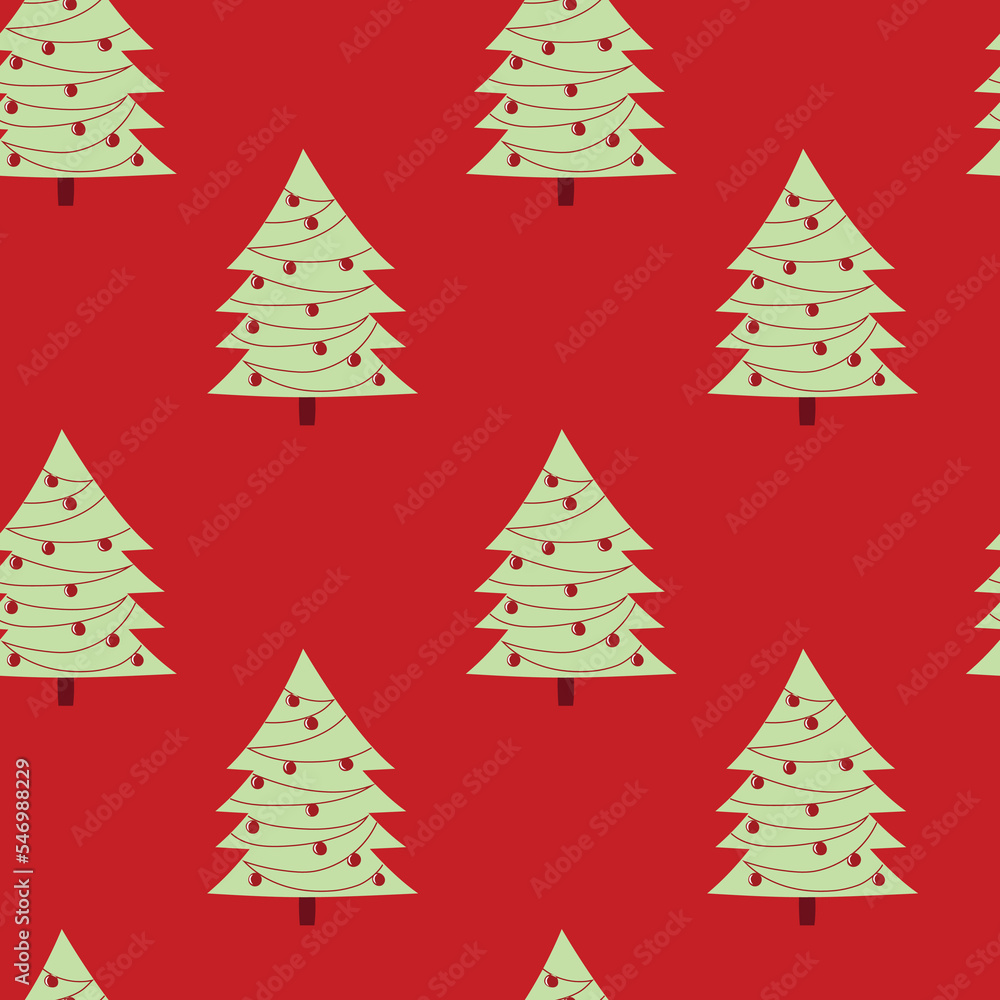 Christmas seamless pattern, Christmas tree repeat design on animal background