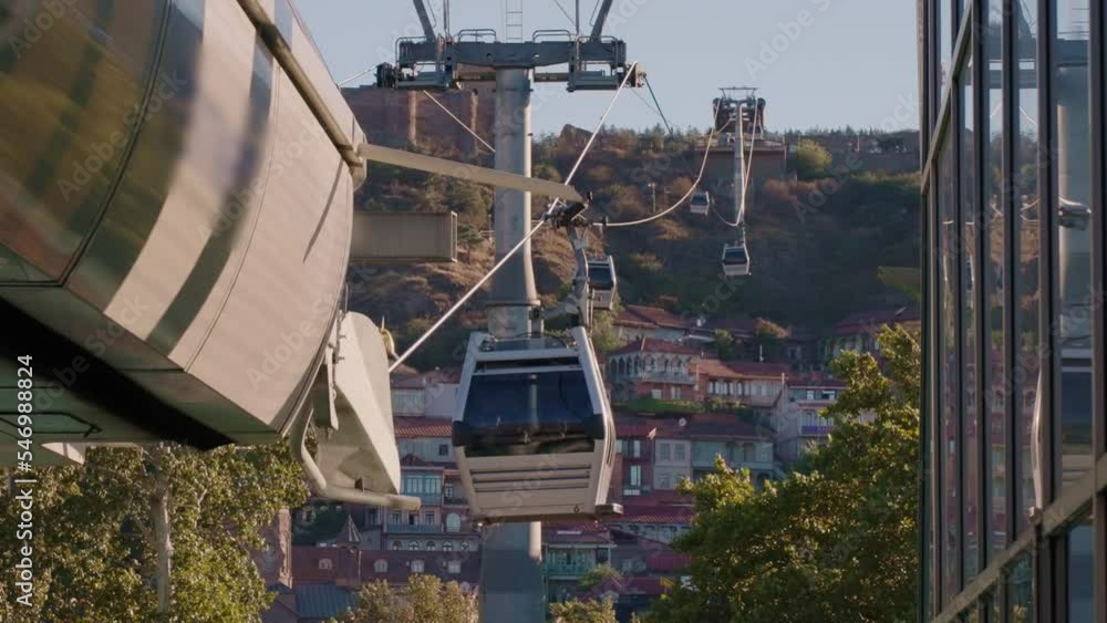 Metro cable, module movement up the castle mountain, Tbilisi, Georgia. City transport, Tourism Metro cable, module movement up the castle mountain, Tbilisi, Georgia. City transport, Tourism