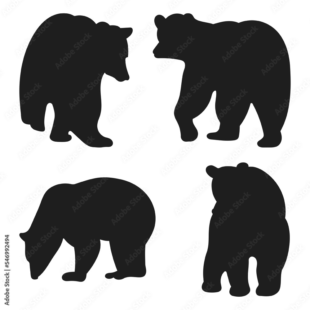 Vector set of clubfoot bear standing, different silhouettes of mammals wild animals hand drawn, isolated vector Vector set of clubfoot bear standing, different silhouettes of mammals wild animals hand drawn, isolated vector