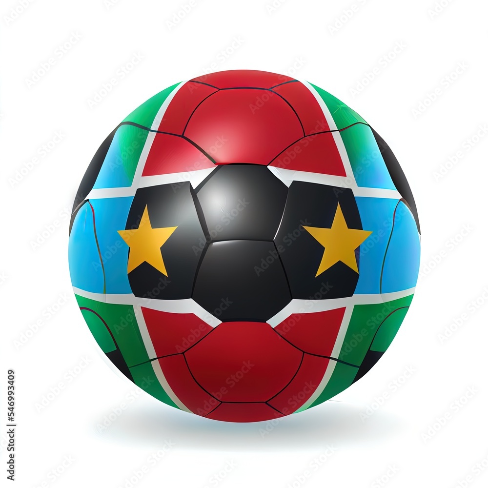 Obraz premium Glossy South Sudan football ball flag isolated on white background