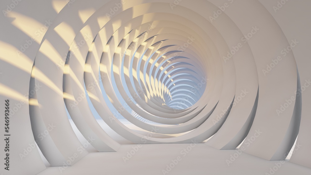 Fototapeta premium Abstract architecture background white round tunnel 3d render
