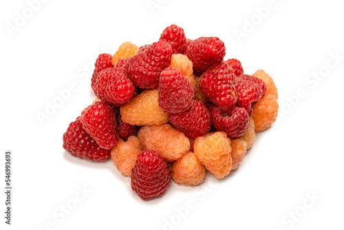 Tasty raspberries isolated on white background.
