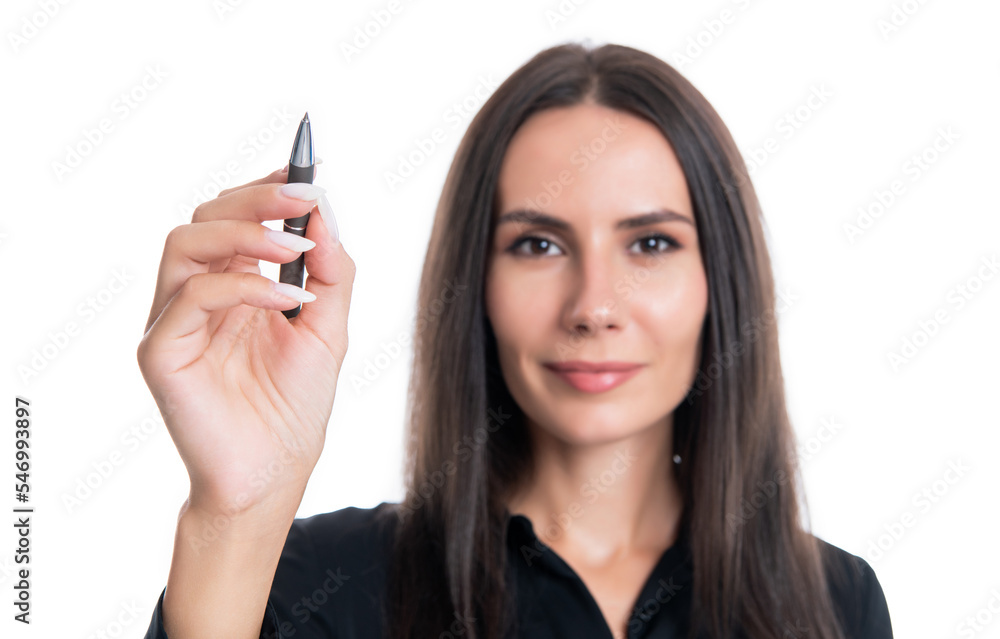 School teacher writing on invisible board. Portrait of woman pretending writing. Back to school School teacher writing on invisible board. Portrait of woman pretending writing. Back to school
