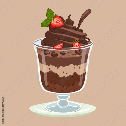 Digital art of a chocolate mousse with strawberry in a glass