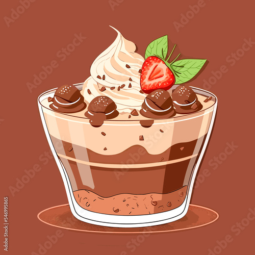 Digital art of a chocolate mousse with strawberry in a glass