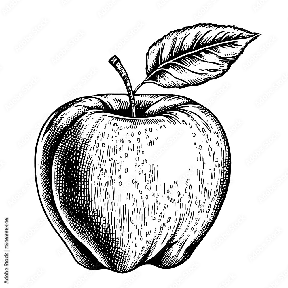 Apple Fruit Vector Illustration Hand Drawn Sketch Engraving