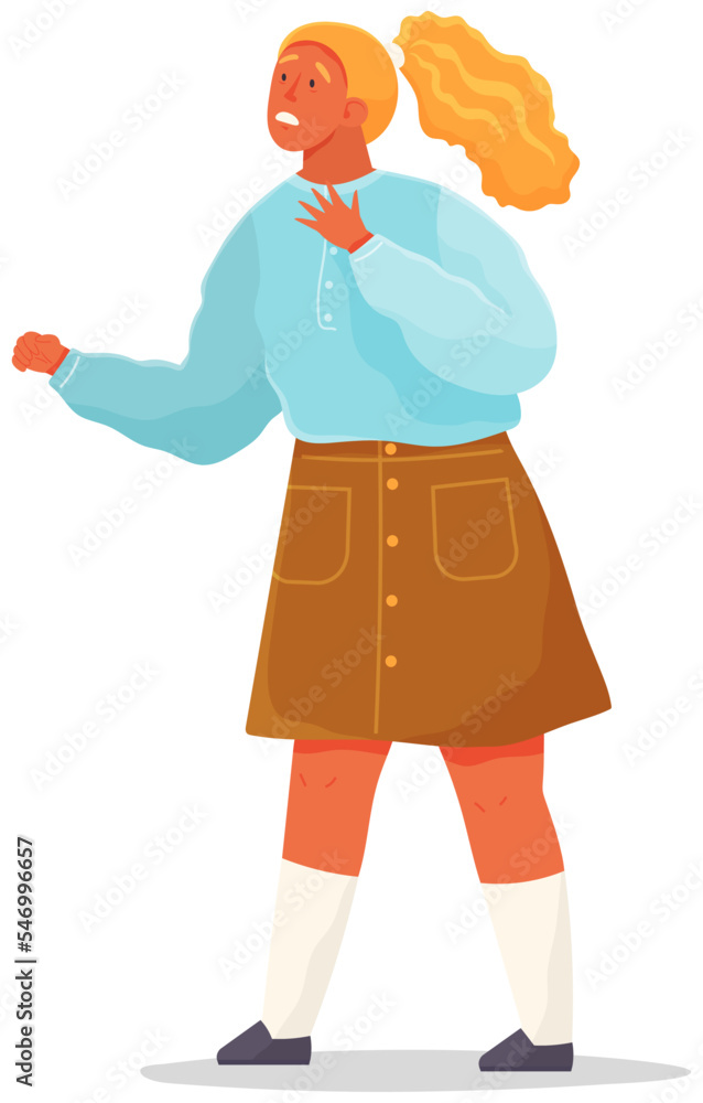 Little girl with scared expression and her hand in defenses position. Scared child isolated on white background. Kid with face in horror looks at something. Cute girl defends against threat Little girl with scared expression and her hand in defenses position. Scared child isolated on white background. Kid with face in horror looks at something. Cute girl defends against threat