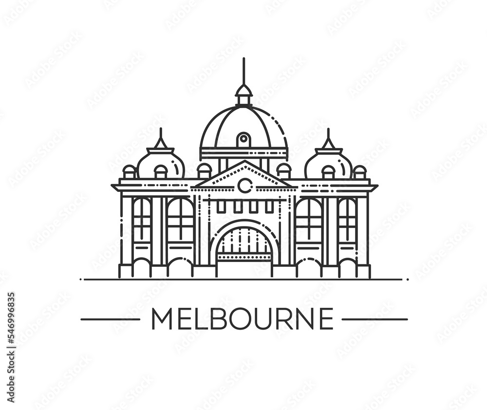 Royal Exhibition Building. Melbourne architecture line skyline symbol