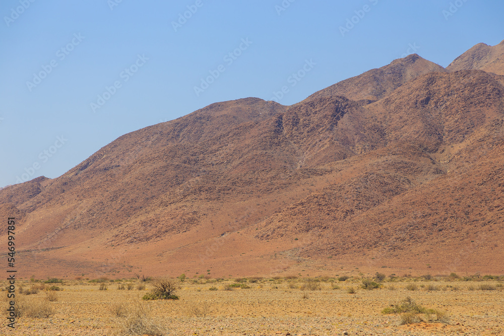 Namibian landscape along the gravel road. Sossusvlei, Namibia.