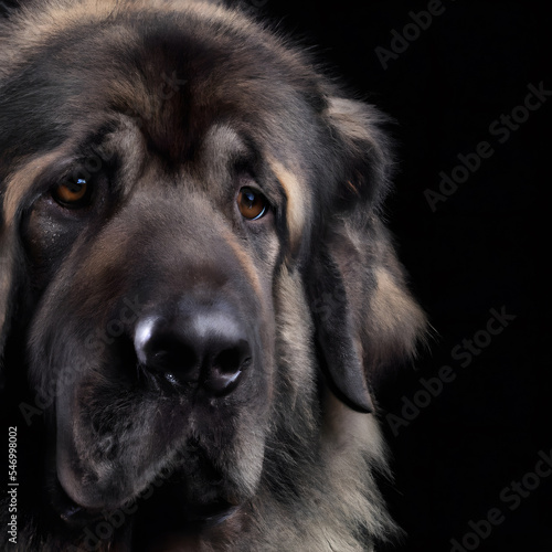 Close up studio photography of a dog head. Sarplaninac, Shepherd close up head photography, realistic dog and puppy head on black background. 