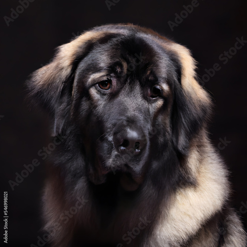 Close up studio photography of a dog head. Sarplaninac, Shepherd close up head photography, realistic dog and puppy head on black background. 
