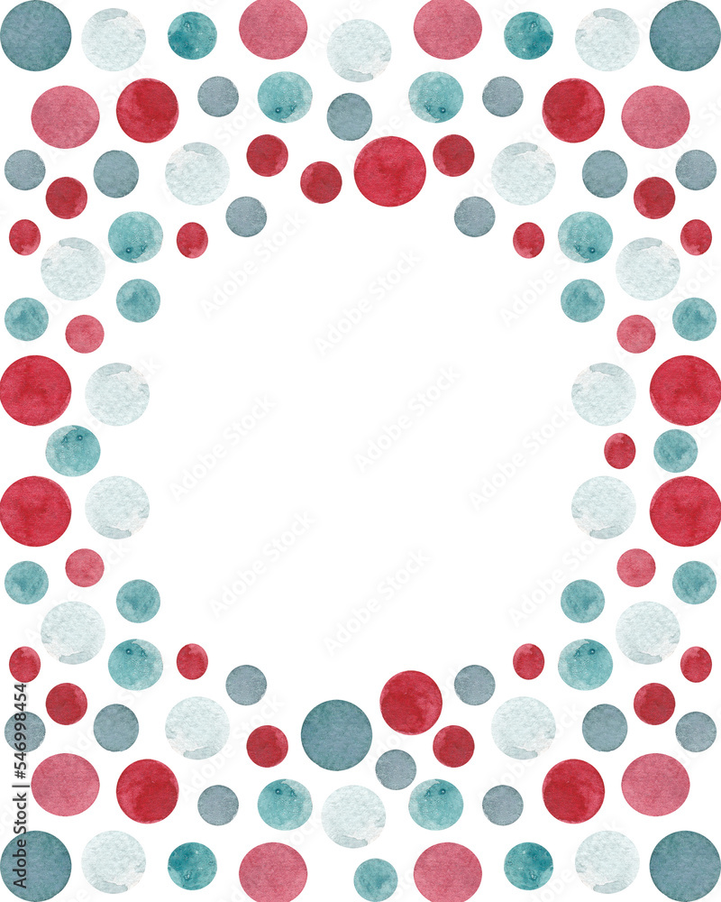 Fototapeta premium Hand drawn watercolor square frame made of colorful small circles. Design for cards, invitations, flyers and other holiday decor