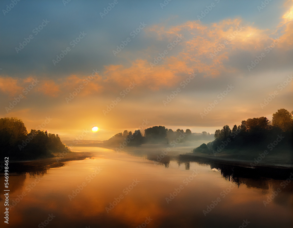 Fototapeta premium Beautiful morning sunrise over a lake