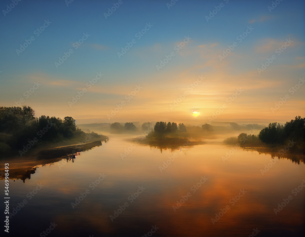 Beautiful morning sunrise over a lake