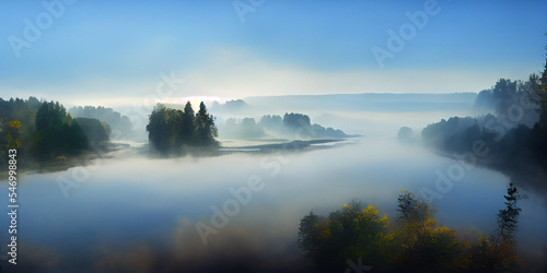 Beautiful landscape, mist over a lake