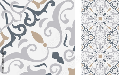 Seamless Azulejo tile. Portuguese and Spain decor. Ceramic tile. Seamless Floral pattern. Vector hand drawn illustration, typical portuguese and spanish tile