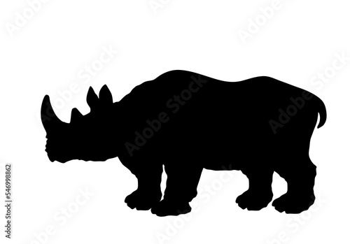 Rhinoceros vector silhouette illustration isolated on white background. Rhino, animal from Africa. Powerful beast shape shadow symbol.