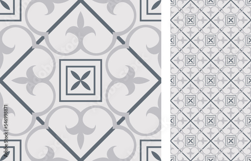 Seamless Azulejo tile. Portuguese and Spain decor. Ceramic tile. Seamless Floral pattern. Vector hand drawn illustration, typical portuguese and spanish tile