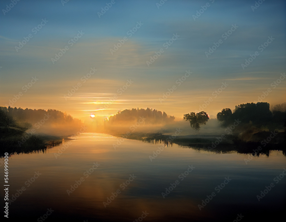 Beautiful morning sunrise over a lake