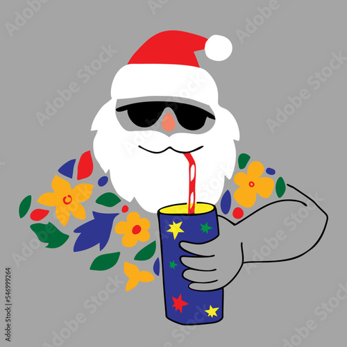 Santa wears sunglasses, a Hawaiian shirt and a cocktail in his hand