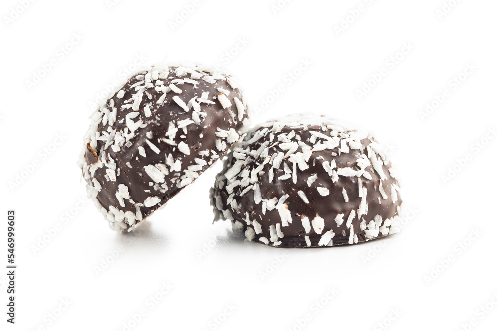 Coconut chocolate balls isolated on white background. Coconut chocolate balls isolated on white background.