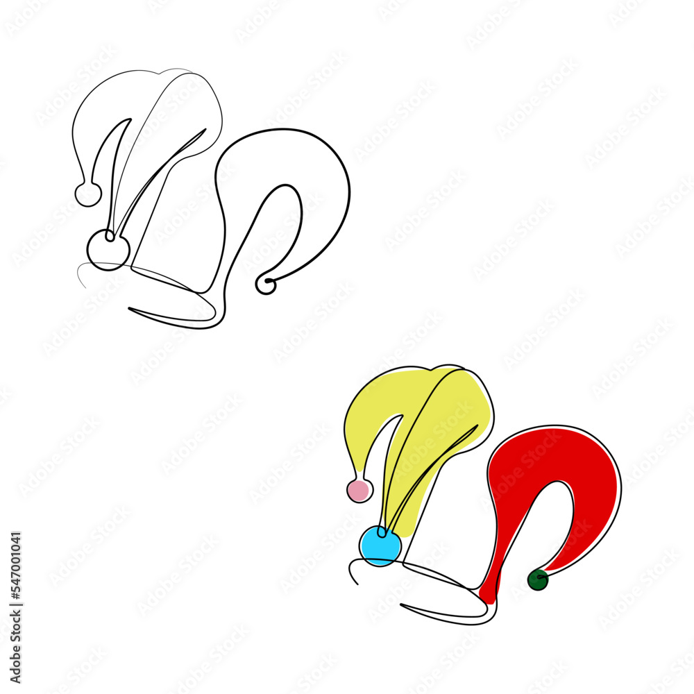 Circus jester fool hat in one line drawing style. Funny clown cap with  bells. Harlequin costume. Carnival headgear. Hand drawn vector  illustration. Stock Vector | Adobe Stock