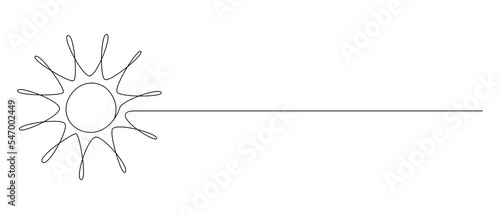 One continuous line drawing of sun and sunrise. Hot temperature and summer travel symbol in simple linear style. Solar green energy concept in editable stroke. Doodle vector illustration
