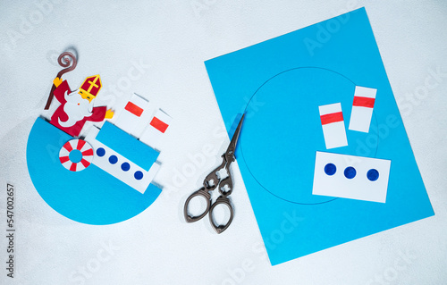 DIY paper craft for Sinterklaas day. Sinterklaas  is coming to town on steamboat photo