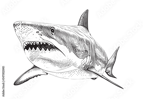 Shark hand drawn sketch Sea animals Vector illustration