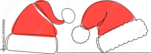 santa hat continuous line drawing, vector